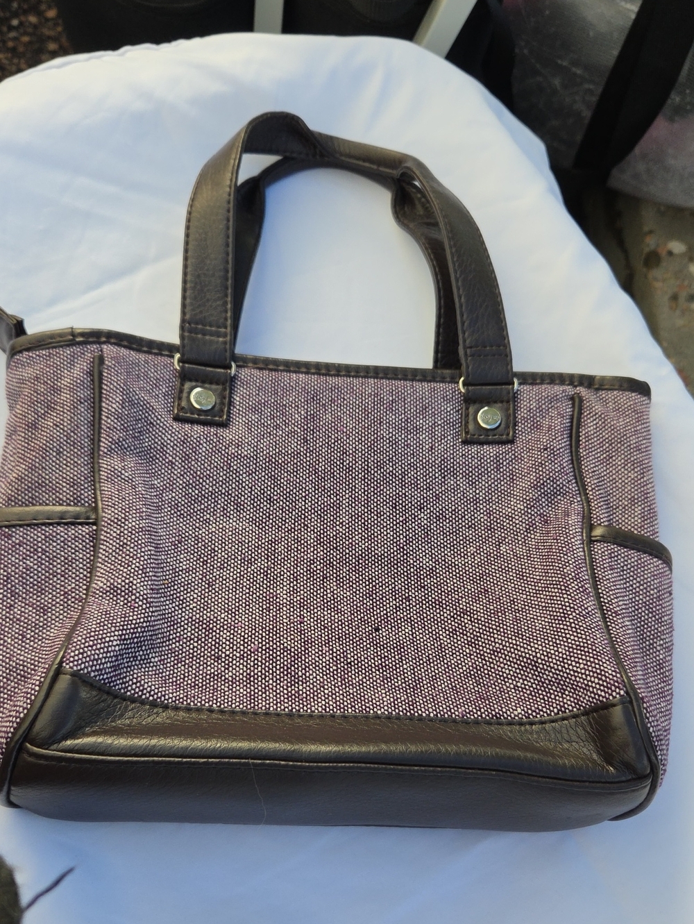 Woven Tote Bag with Dark Brown Trim